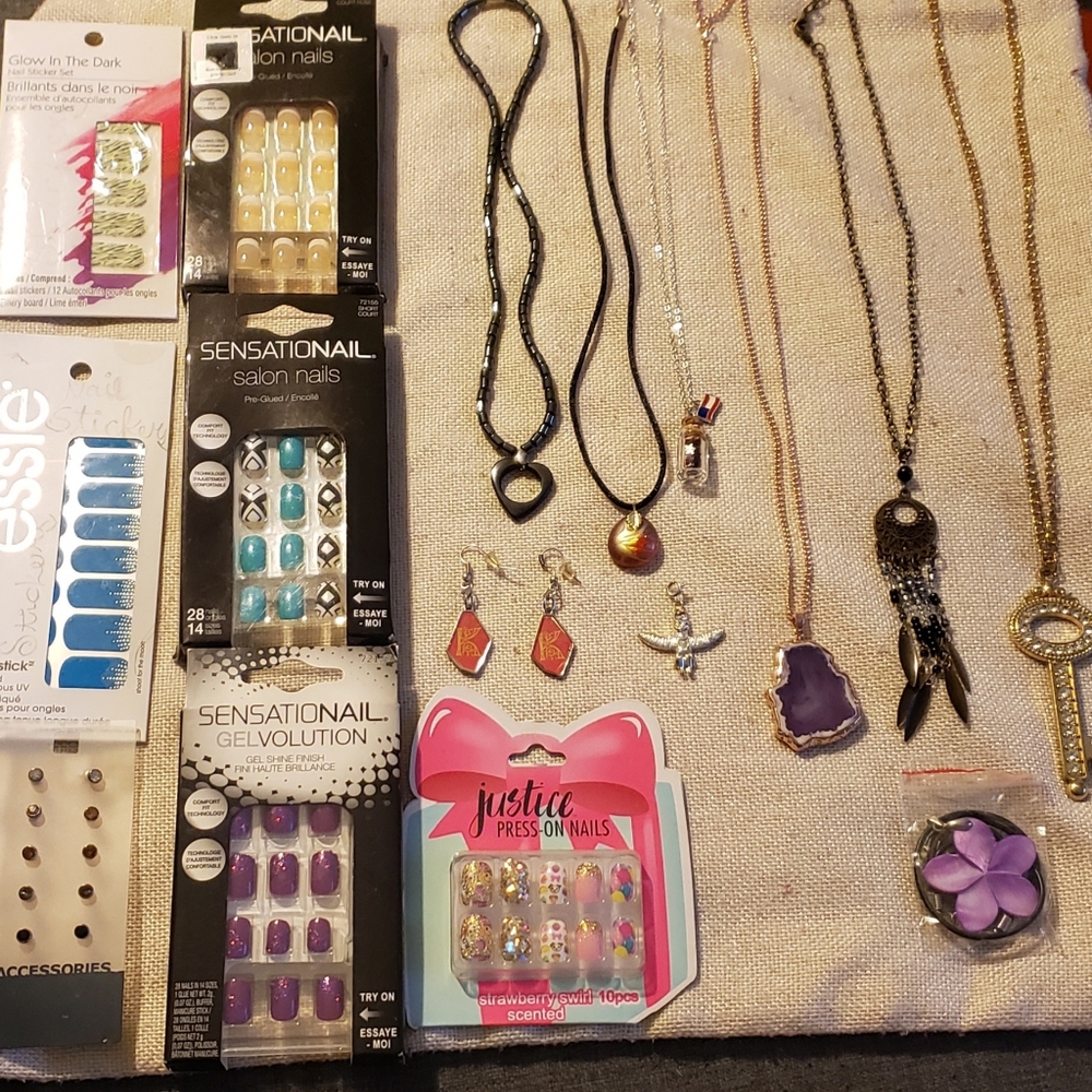 Necklaces, Earrings, Press-ons & Nail Stickers